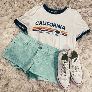 Mudd seafoam lace denim shorts